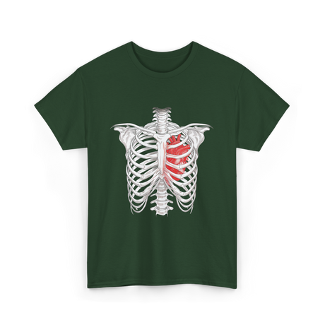 Heart Inside Rib Cage Halloween T-Shirt - Forest Green