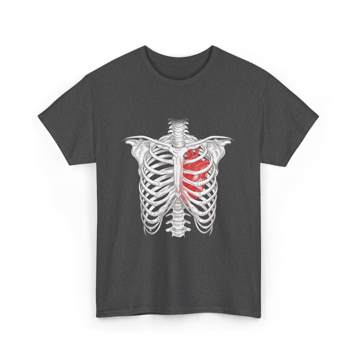 Heart Inside Rib Cage Halloween T-Shirt - Dark Heather