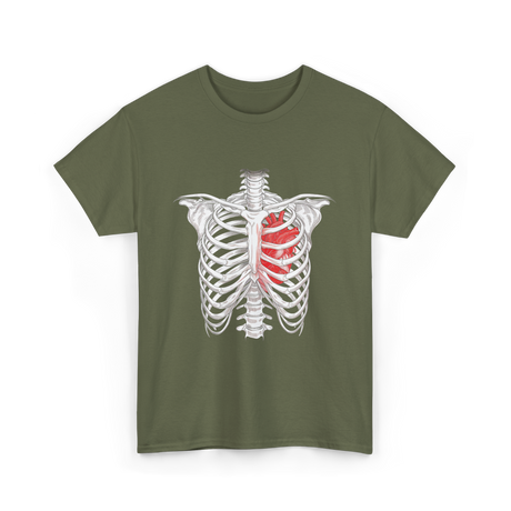 Heart Inside Rib Cage Halloween T-Shirt - Military Green