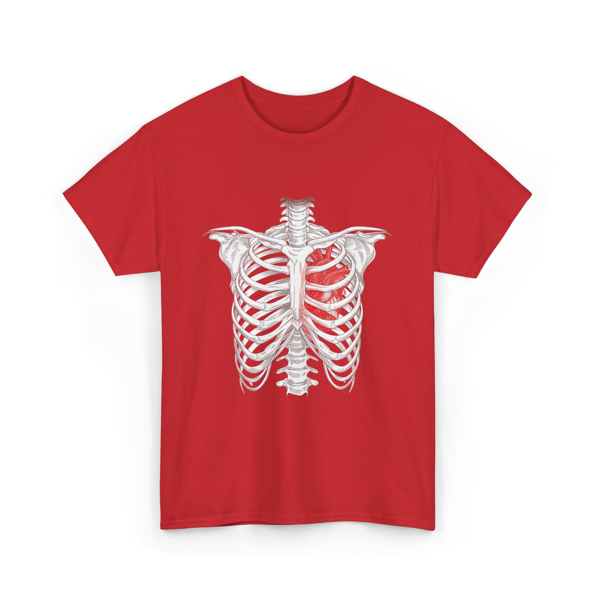 Heart Inside Rib Cage Halloween T-Shirt - Red