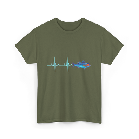 Heartbeat EKG Fish T-Shirt - Military Green