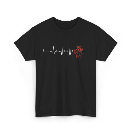 Heartbeat Heart Nurse Cardiology T-Shirt - Black