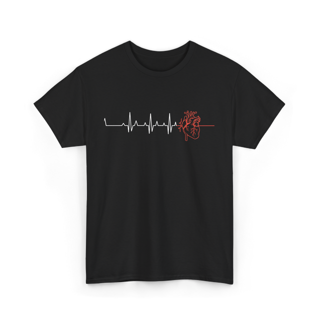 Heartbeat Heart Nurse Cardiology T-Shirt - Black