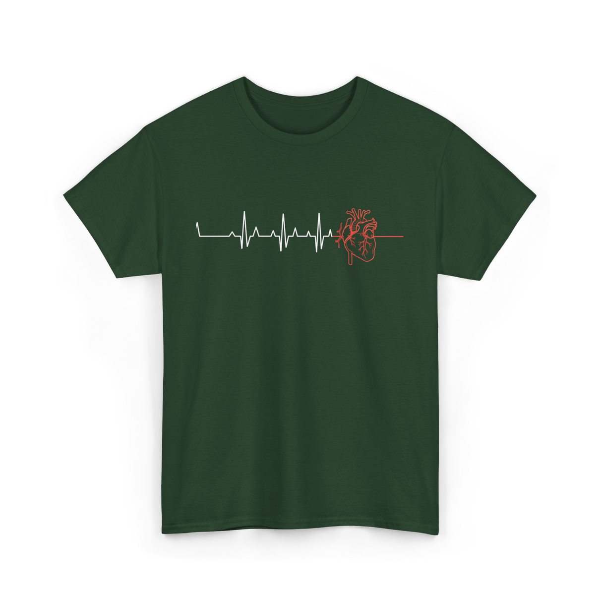 Heartbeat Heart Nurse Cardiology T-Shirt - Forest Green