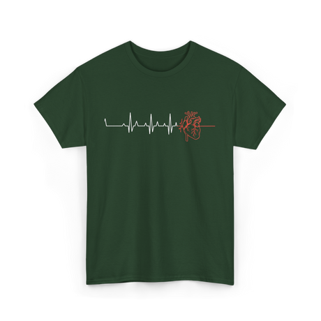 Heartbeat Heart Nurse Cardiology T-Shirt - Forest Green