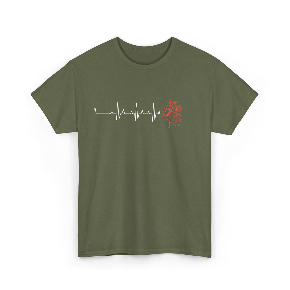 Heartbeat Heart Nurse Cardiology T-Shirt - Military Green