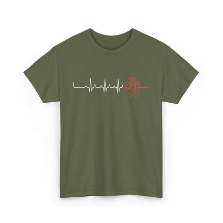 Heartbeat Heart Nurse Cardiology T-Shirt - Military Green