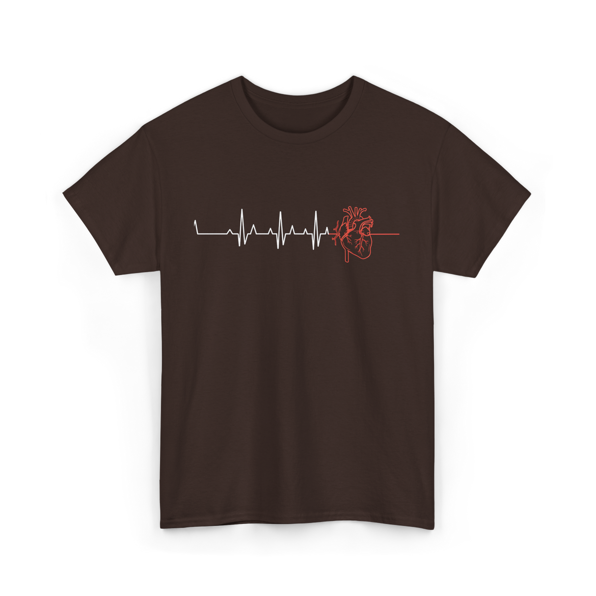 Heartbeat Heart Nurse Cardiology T-Shirt - Dark Chocolate