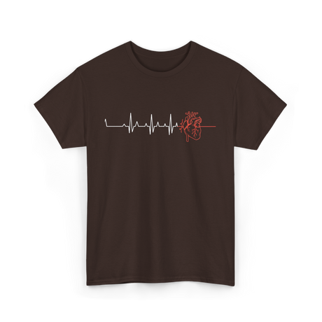 Heartbeat Heart Nurse Cardiology T-Shirt - Dark Chocolate