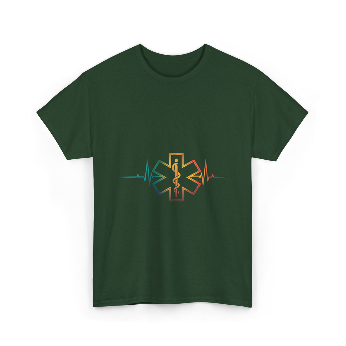 Heartbeat Medical Worker Responder T-Shirt - Forest Green