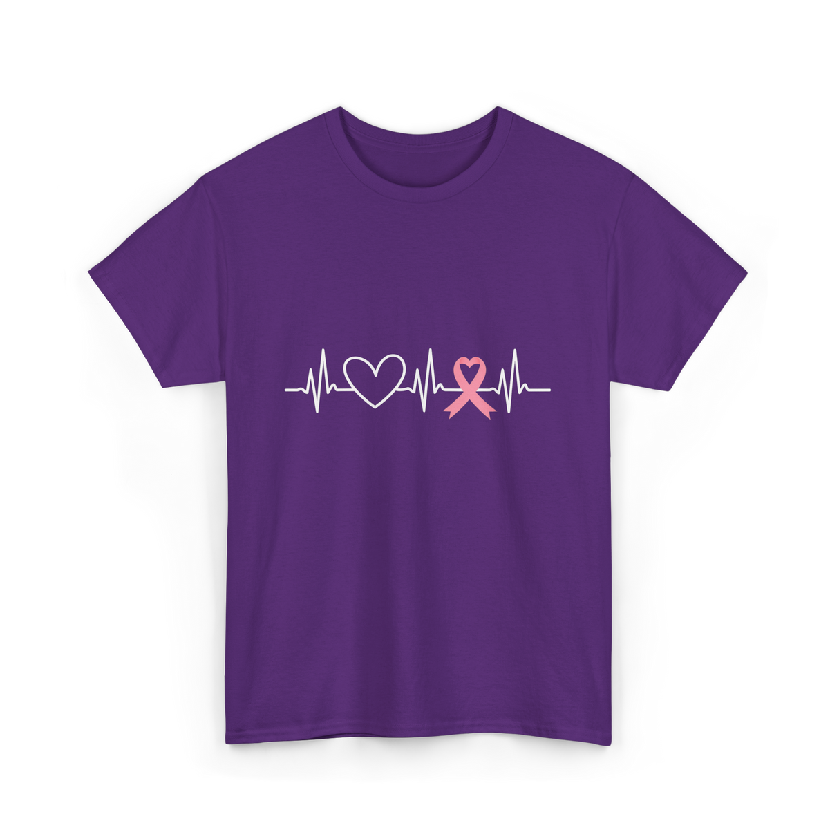 Heartbeat Pink Ribbon Awareness T-Shirt - Purple