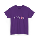 Heartbeat Pink Ribbon Awareness T-Shirt - Purple