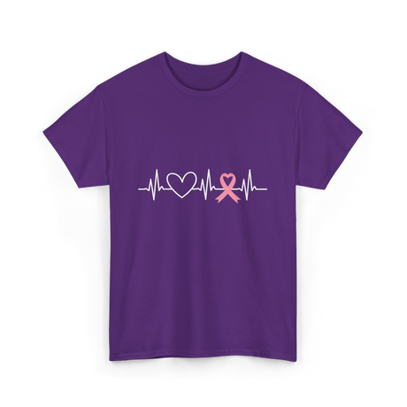 Heartbeat Pink Ribbon Awareness T-Shirt - Purple