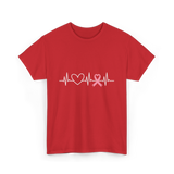 Heartbeat Pink Ribbon Awareness T-Shirt - Red