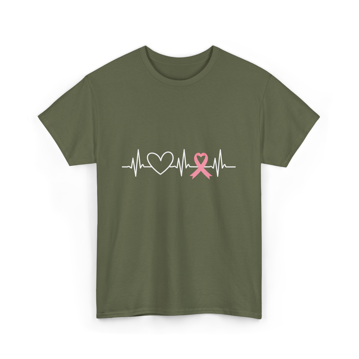 Heartbeat Pink Ribbon Awareness T-Shirt - Military Green