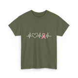 Heartbeat Pink Ribbon Awareness T-Shirt - Military Green