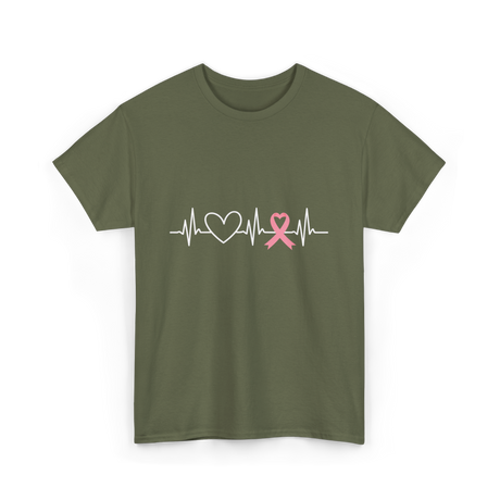 Heartbeat Pink Ribbon Awareness T-Shirt - Military Green