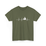 Heartbeat Sailing Sailboat T-Shirt - Military Green