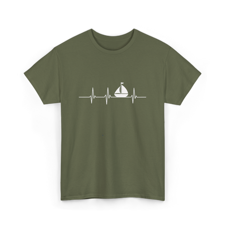 Heartbeat Sailing Sailboat T-Shirt - Military Green