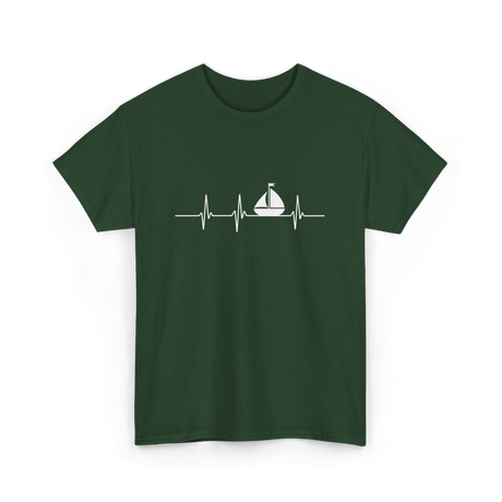 Heartbeat Sailing Sailboat T-Shirt - Forest Green