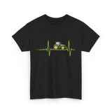 Heartbeat Tractor Farming T-Shirt - Black