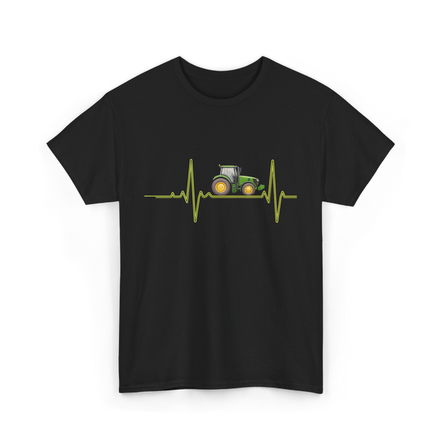 Heartbeat Tractor Farming T-Shirt - Black