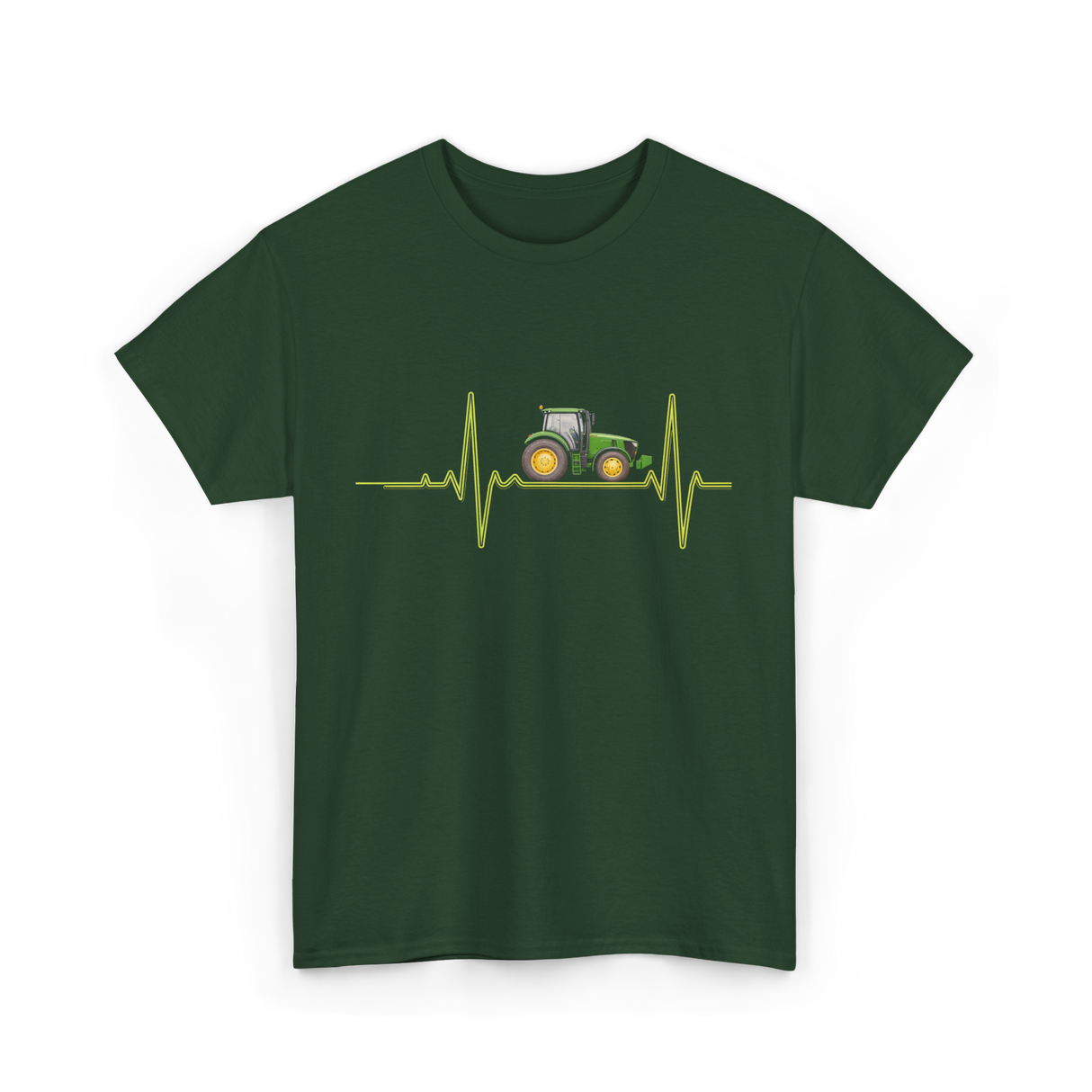 Heartbeat Tractor Farming T-Shirt - Forest Green