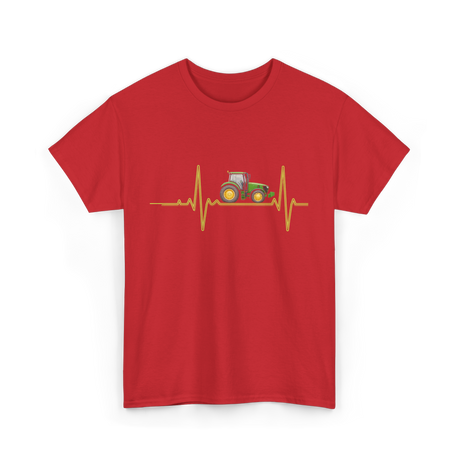 Heartbeat Tractor Farming T-Shirt - Red