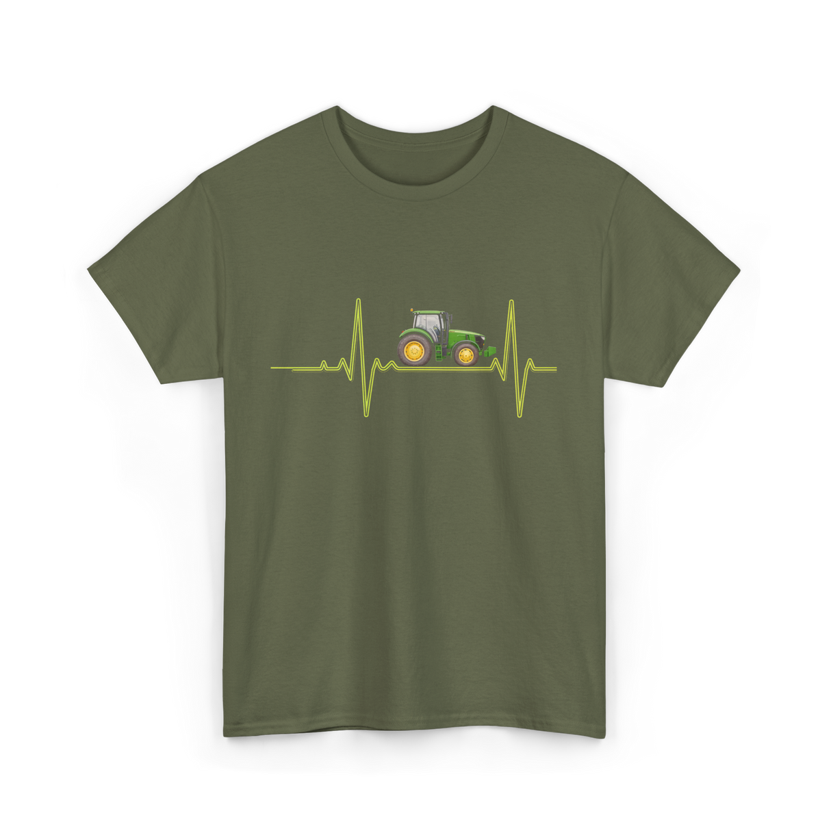 Heartbeat Tractor Farming T-Shirt - Military Green