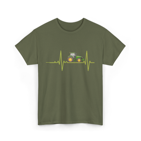 Heartbeat Tractor Farming T-Shirt - Military Green