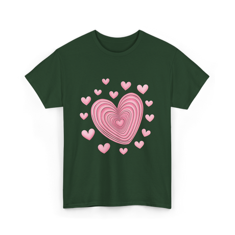 Hearts Kids Valentines Day Love T-Shirt - Forest Green