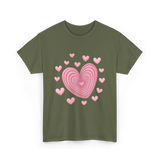 Hearts Kids Valentines Day Love T-Shirt - Military Green