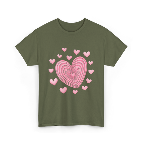 Hearts Kids Valentines Day Love T-Shirt - Military Green