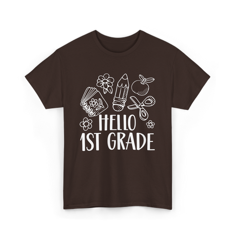 Hello 1st Grade School Pupil T-Shirt - Dark Chocolate