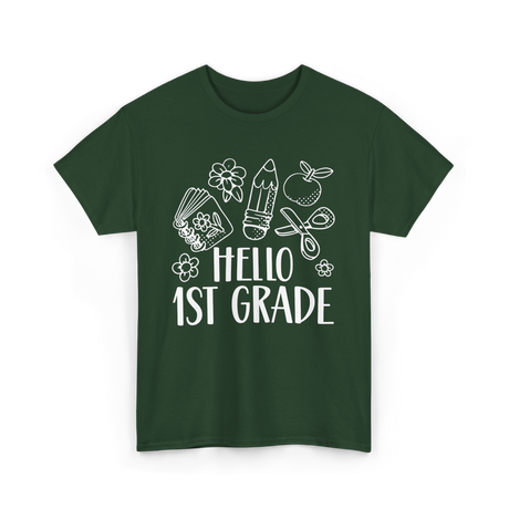 Hello 1st Grade School Pupil T-Shirt - Forest Green