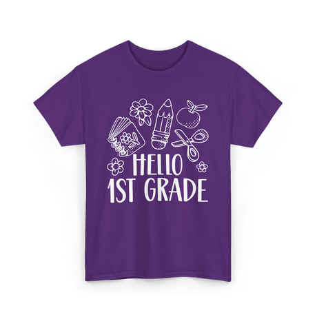 Hello 1st Grade School Pupil T-Shirt - Purple