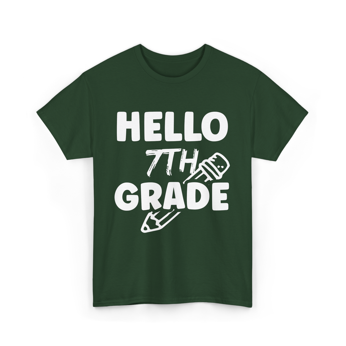 Hello 7th Grade Education Student T-Shirt - Forest Green