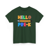 Hello Pre K Kindergarten Kids T-Shirt - Forest Green