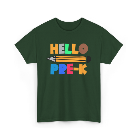 Hello Pre K Kindergarten Kids T-Shirt - Forest Green