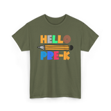 Hello Pre K Kindergarten Kids T-Shirt - Military Green