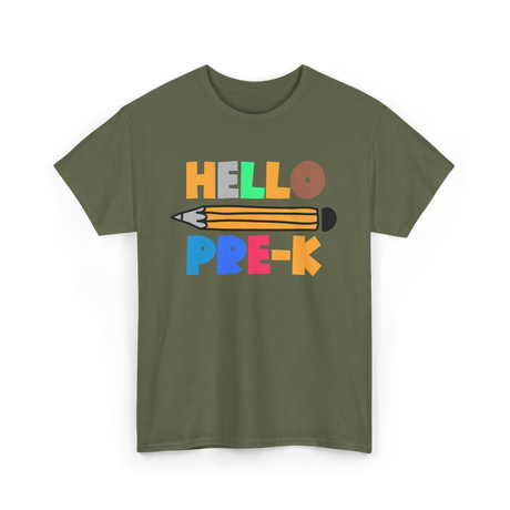 Hello Pre K Kindergarten Kids T-Shirt - Military Green