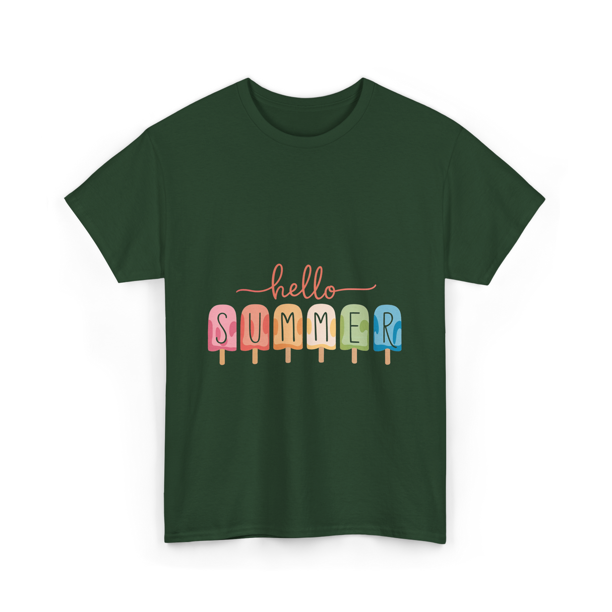 Hello Summer Popsicle Summer T-Shirt - Forest Green