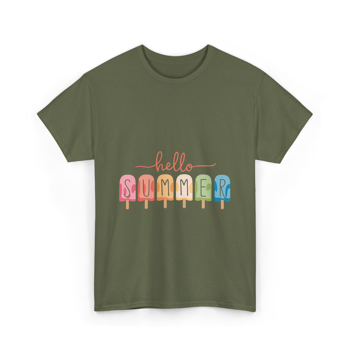 Hello Summer Popsicle Summer T-Shirt - Military Green