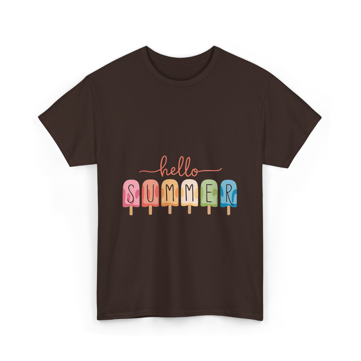 Hello Summer Popsicle Summer T-Shirt - Dark Chocolate