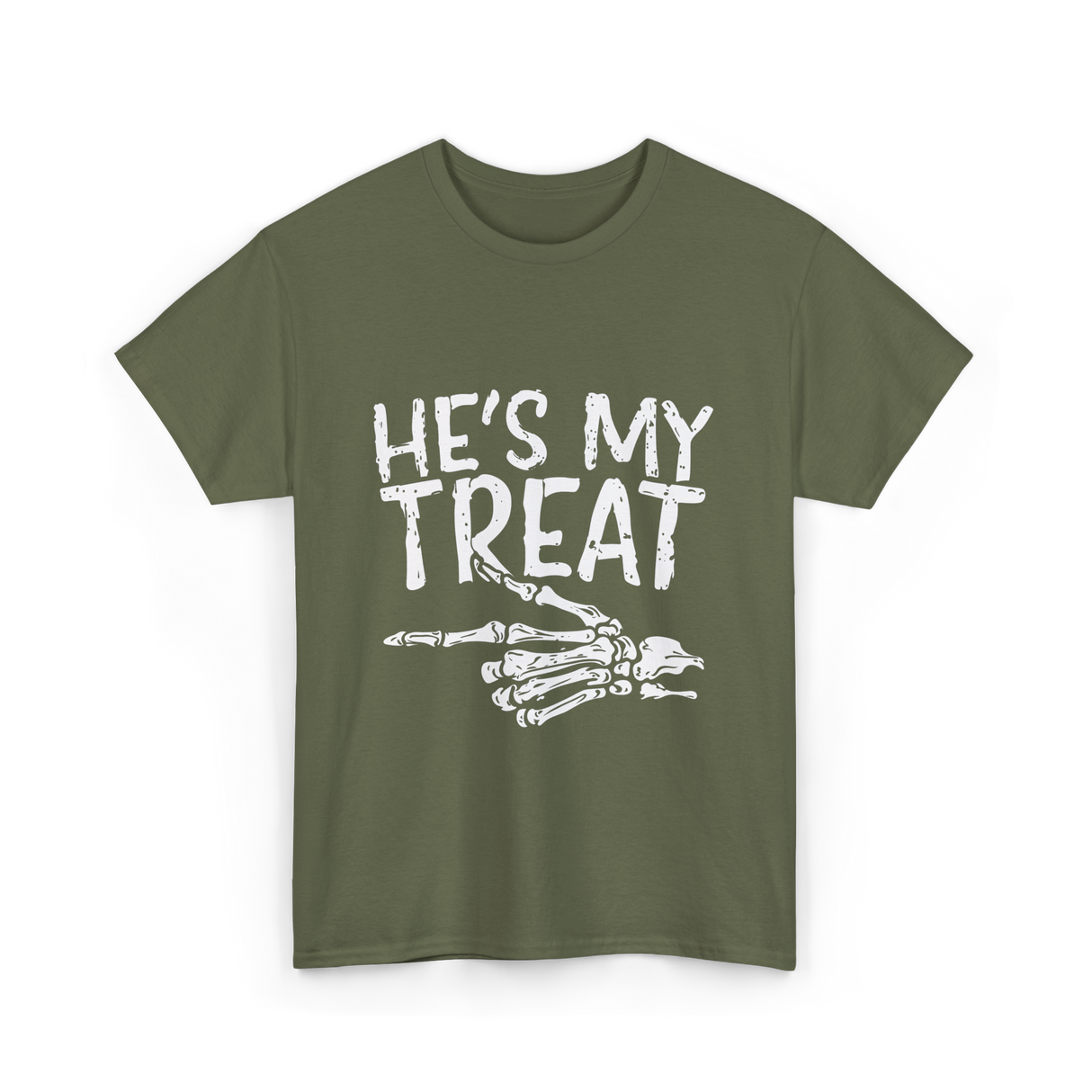 He's My Treat Skeleton T-Shirt - Military Green