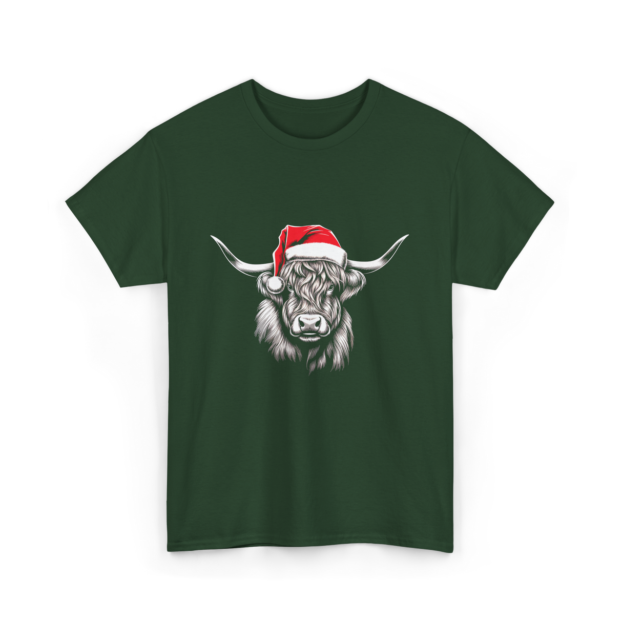 Highland Cow Christmas Cow T-Shirt - Forest Green