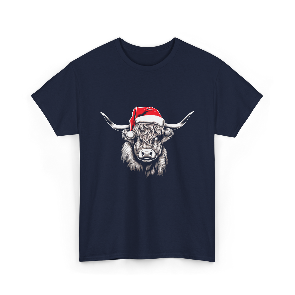 Highland Cow Christmas Cow T-Shirt - Navy