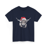 Highland Cow Christmas Cow T-Shirt - Navy