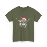 Highland Cow Christmas Cow T-Shirt - Military Green