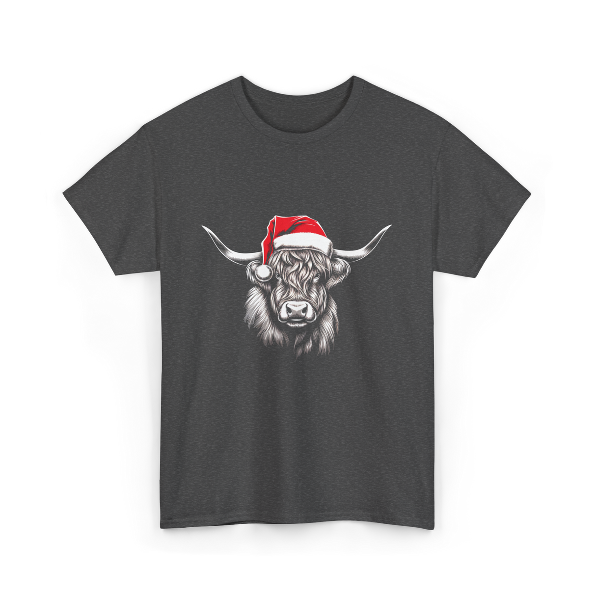 Highland Cow Christmas Cow T-Shirt - Dark Heather